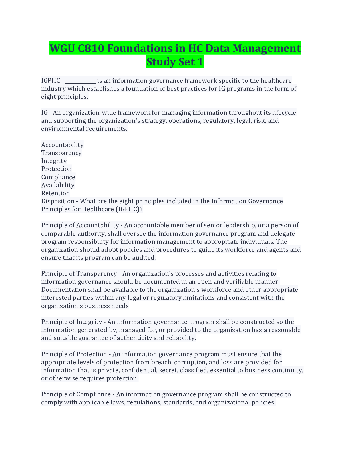 Preview image for WGU C810 Foundations in HC Data Management Study Set 1 Questions And Answers